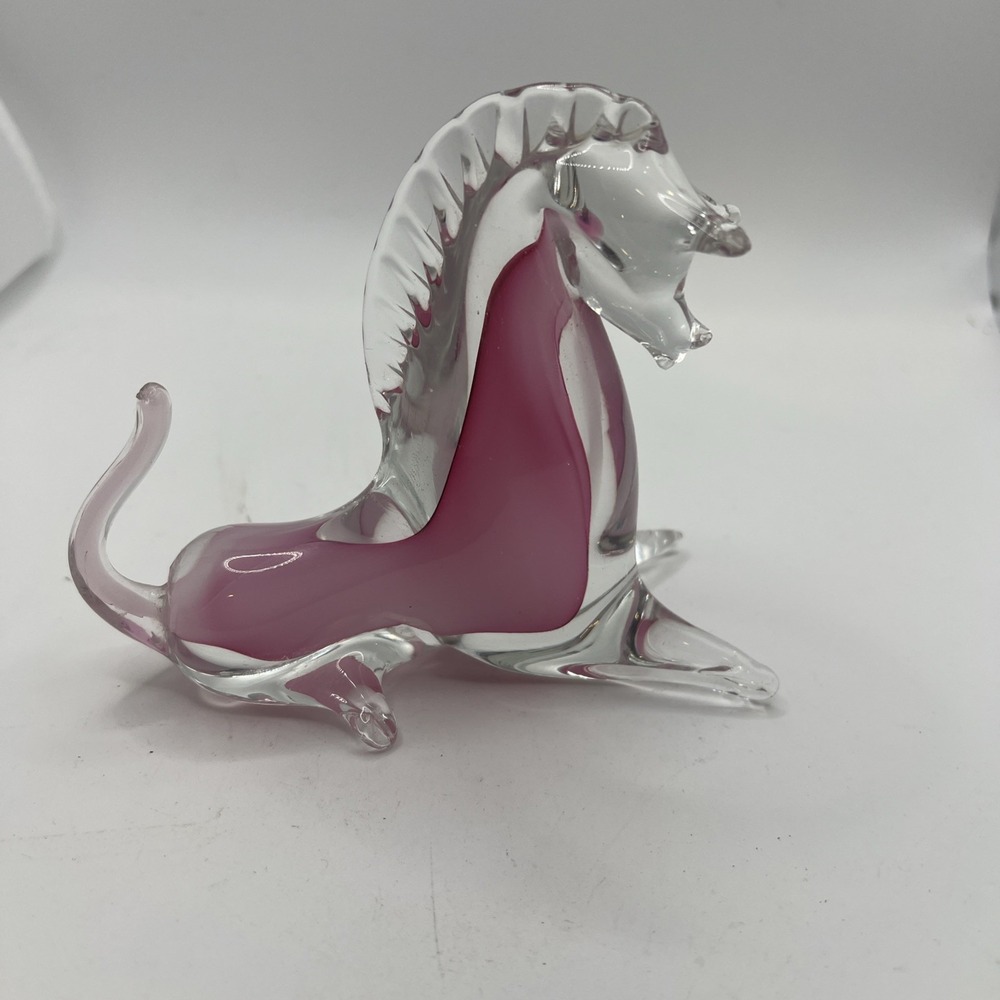 1960s Archimede Seguso Murano Glass Horse Pink And Clear
